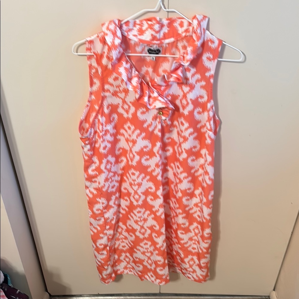 Mud Pie Women’s Medium (8-10) Coral and White Ruffled Bib Collar Dress